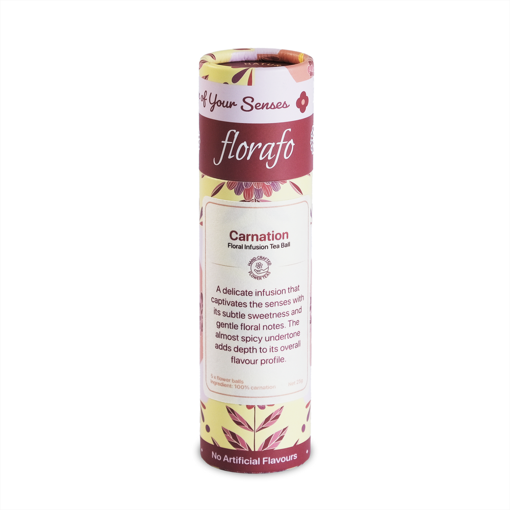 florafo paper tube of Carnation floral infusion tea balls.