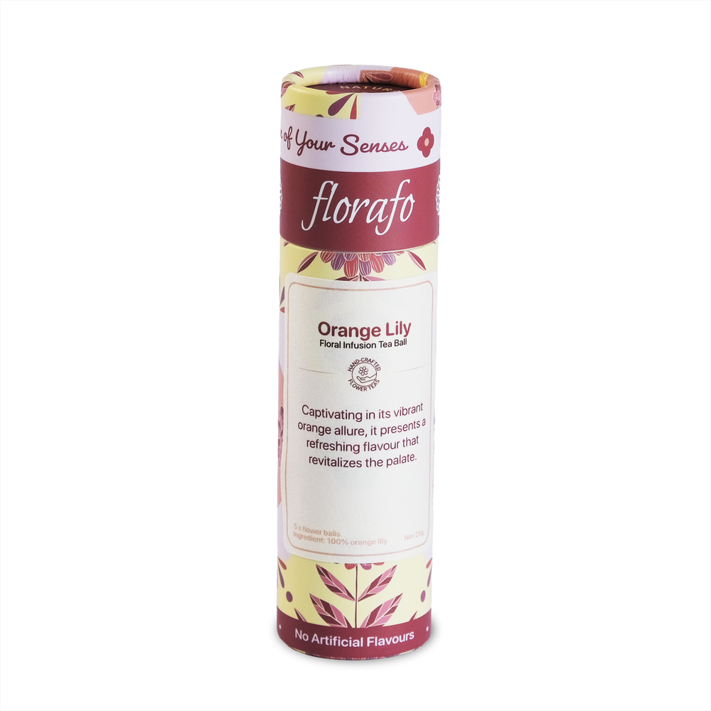 florafo paper tube of Orange Lily floral infusion tea balls.